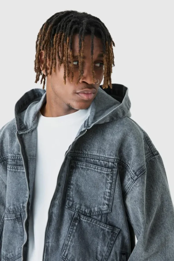 boohooMAN Tall Denim Acid Wash Hoodie | Denim | Going Out Denim