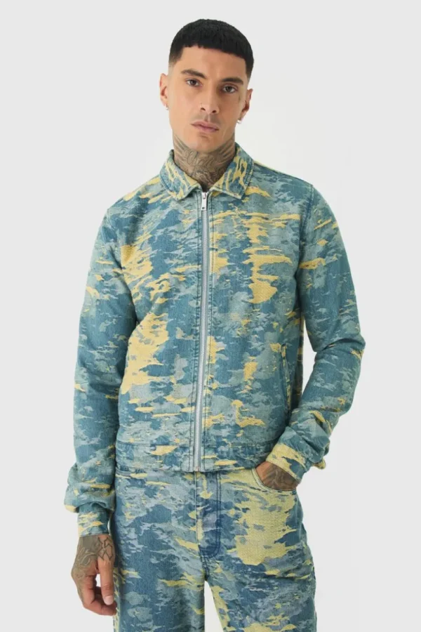 boohooMAN Tall Denim Fabric Interest Harrington Jacket | Man | Coats & Jackets