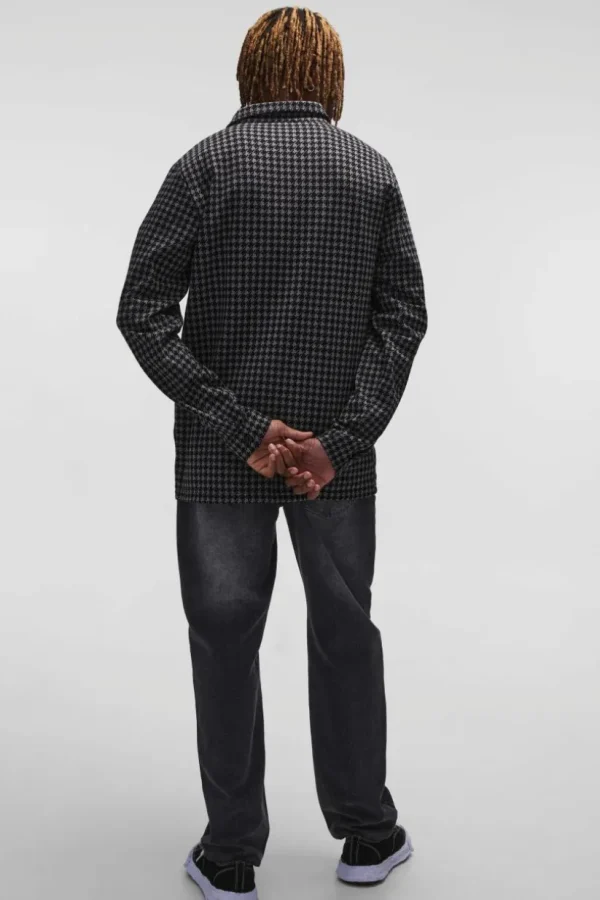 boohooMAN Tall Dogtooth Jacquard Zip Through Overshirt | Shirts | Going Out Shirts