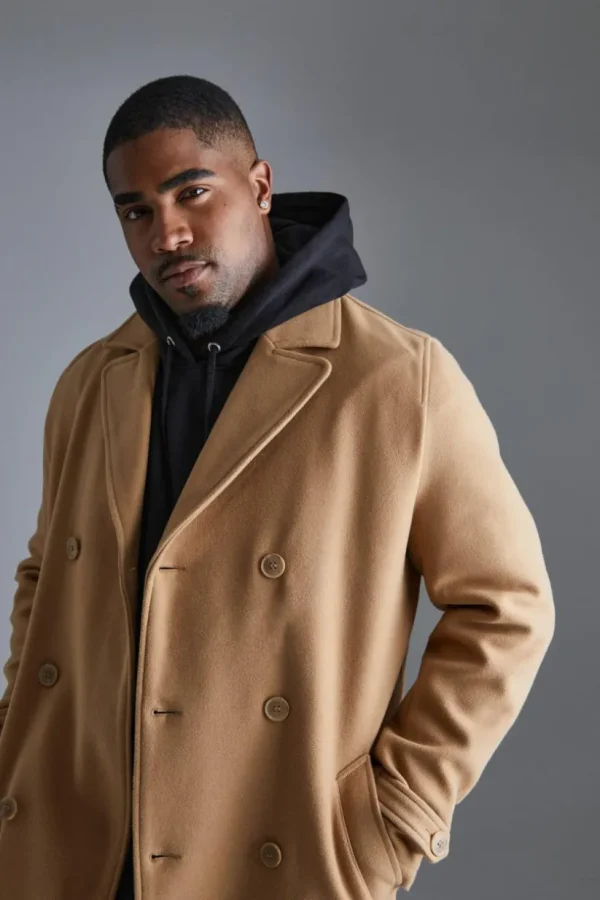 boohooMAN Tall Double Breasted Wool Look Overcoat in | Man | Coats & Jackets