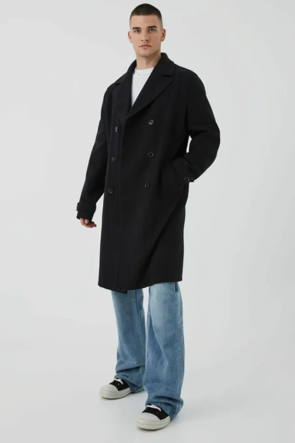 boohooMAN Tall Double Breasted Wool Look Overcoat in | Man | Coats & Jackets