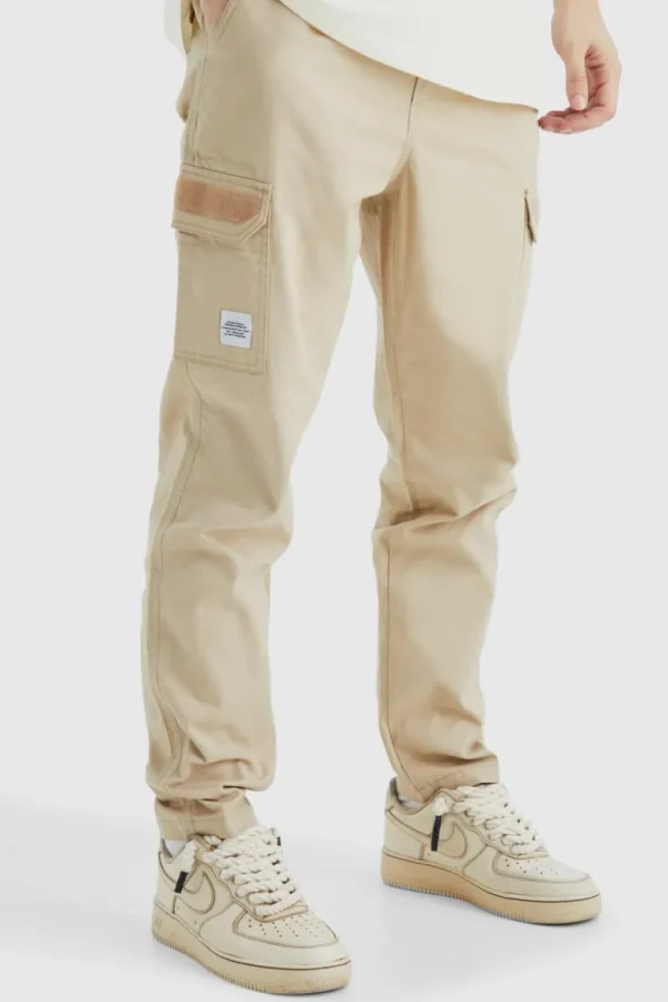 boohooMAN Tall Elastic Comfort Felt Detail Cargo Trouser | Trousers | Cargo Trousers