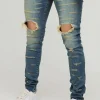 boohooMAN Tall Extreme Rip Busted Knee Skinny Jeans | Denim | Going Out Denim