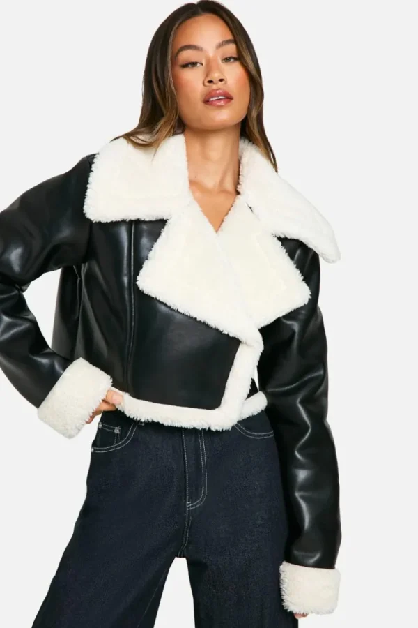 boohoo Tall Faux Fur Lined Cropped Leather Jacket | Women Shirts | Foundation