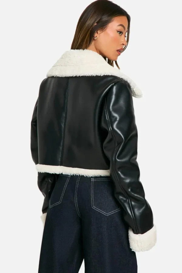 boohoo Tall Faux Fur Lined Cropped Leather Jacket | Women Shirts | Foundation