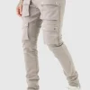 boohooMAN Tall Fixed Waist Skinny Multi Cargo Pocket Trouser | Trousers