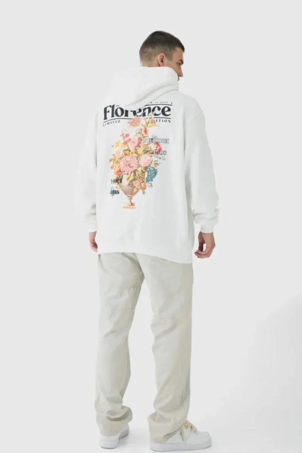 boohooMAN Tall Floral Back Print Oversized Hoodie | Hoodies & Sweats