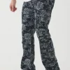 boohooMAN Tall Floral Jacquard Multi Cargo Flared Jeans | Denim | Going Out Denim