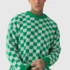 boohooMAN Tall Fluffy Knit Checkered Sweatshirt | Knitwear | Going Out Knitwear