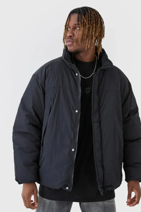 boohooMAN Tall Funnel Neck Padded Jacket In | Man | Coats & Jackets