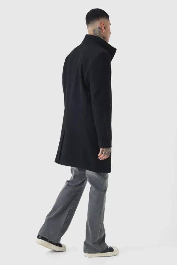 boohooMAN Tall Funnel Neck Wool Look Overcoat in | Man | Coats & Jackets