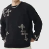 boohooMAN Tall Gothic Cross Oversized Fluffy Knitted Sweat | Knitwear | Going Out Knitwear