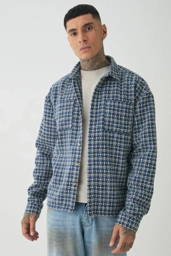 boohooMAN Tall Heavy Weight Boucle Shacket | Shirts | Going Out Shirts