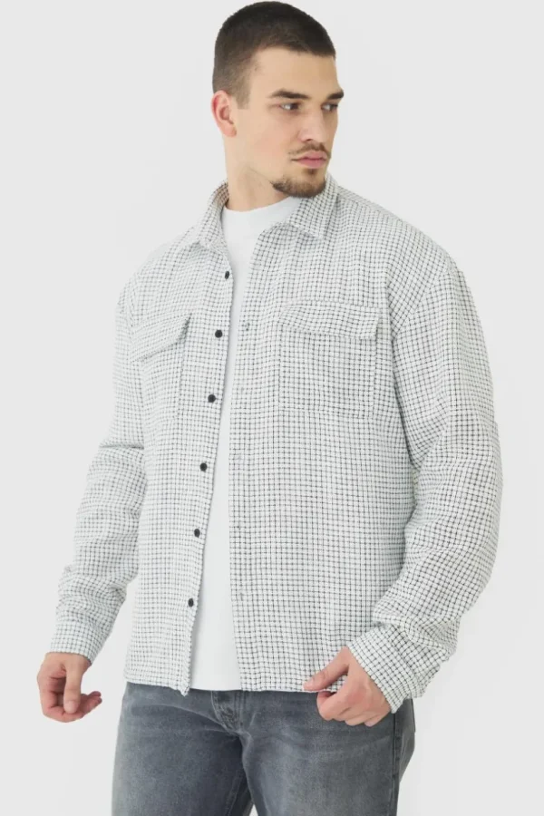 boohooMAN Tall Heavy Weight Boucle Overshirt | Shirts | Going Out Shirts