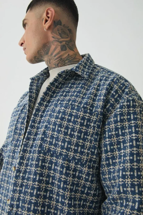 boohooMAN Tall Heavy Weight Boucle Shacket | Shirts | Going Out Shirts