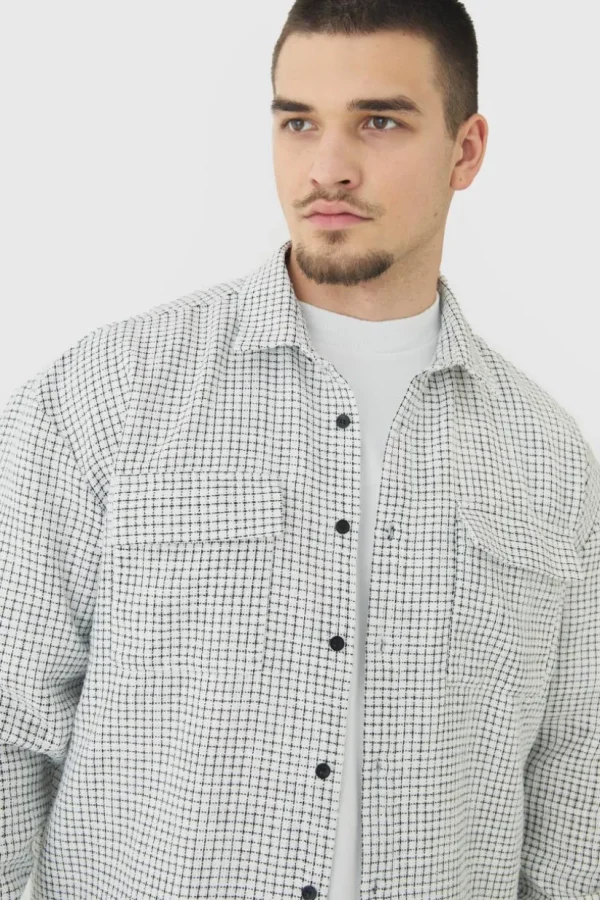 boohooMAN Tall Heavy Weight Boucle Overshirt | Shirts | Going Out Shirts