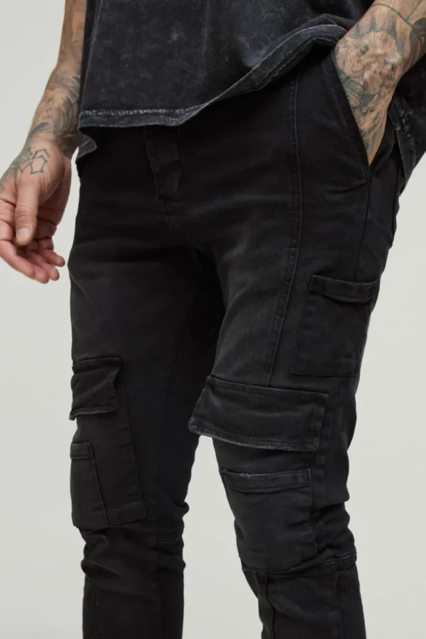 boohooMAN Tall Heavyweight Skinny Fit Cargo Trousers | Trousers