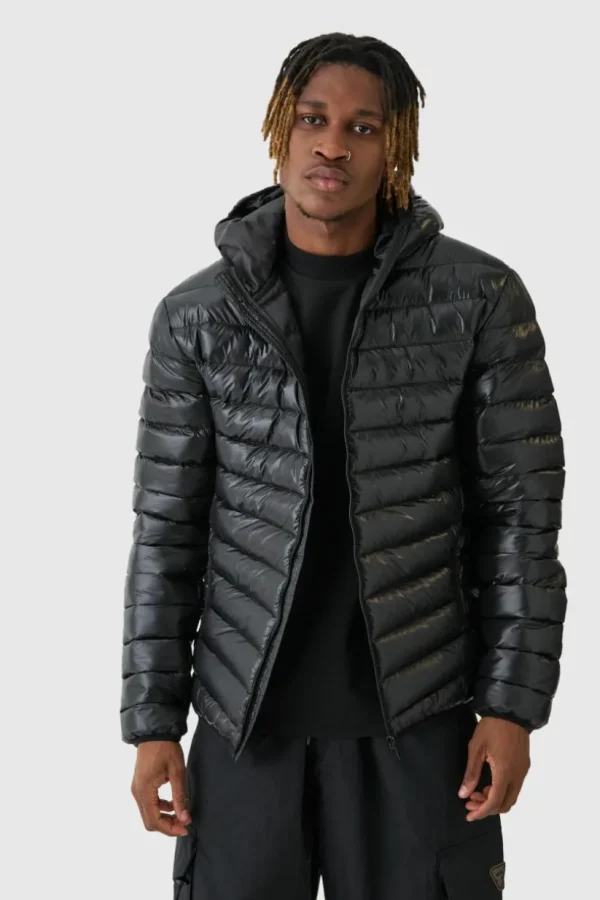 boohooMAN Tall High Shine Hooded Puffer Jacket In | Man | Coats & Jackets