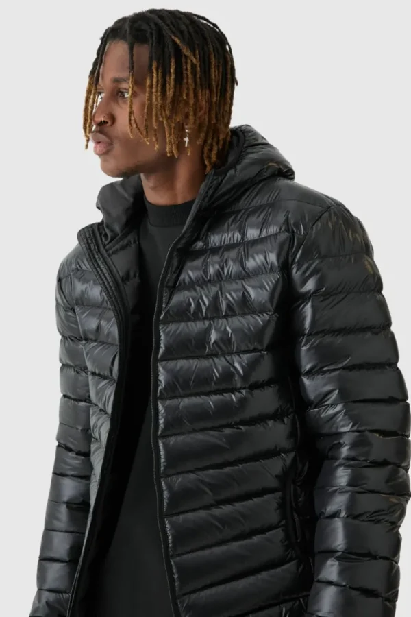 boohooMAN Tall High Shine Hooded Puffer Jacket In | Man | Coats & Jackets