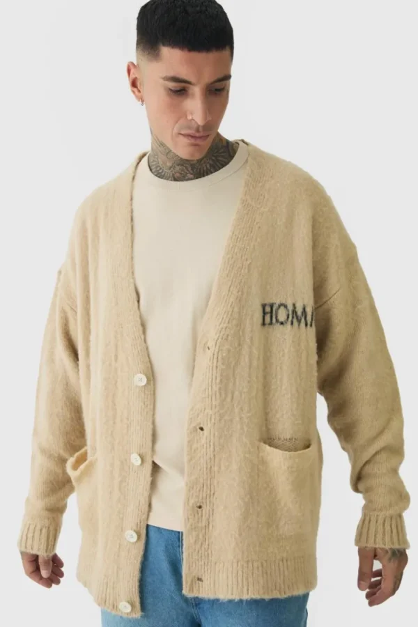 boohooMAN Tall Homme Fluffy Knit Cardigan | Knitwear | Going Out Knitwear