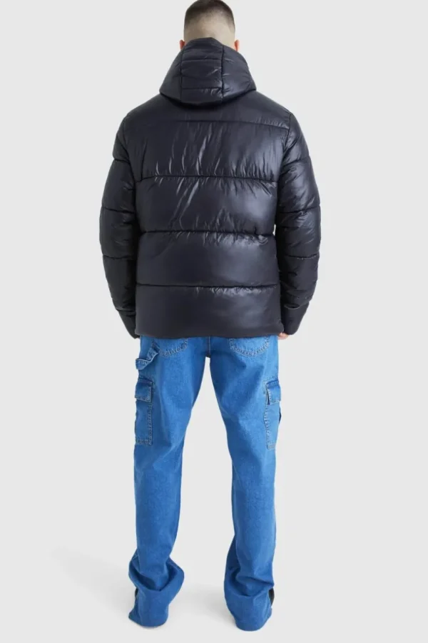 boohooMAN Tall Hooded High Shine Puffer Jacket in | Man | Coats & Jackets