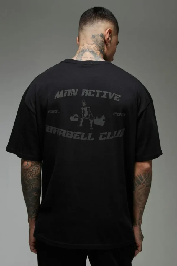 boohooMAN Tall Man Active Barbell Club Oversized T-shirt | Gym T-Shirts & Vests | Gym Clothes