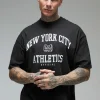 boohooMAN Tall Man Active New York City Athletics' Oversized Extended Neck T-shirt | Gym T-Shirts & Vests | Gym Clothes