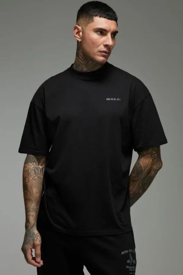 boohooMAN Tall Man Active Oversized Extended Neck One More Rep T-shirt | Gym T-Shirts & Vests | Gym Clothes