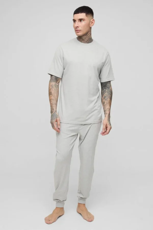 boohooMAN Tall Man Loungewear Cuffed Joggers and T-shirt Set | Loungewear | Sets & Coords