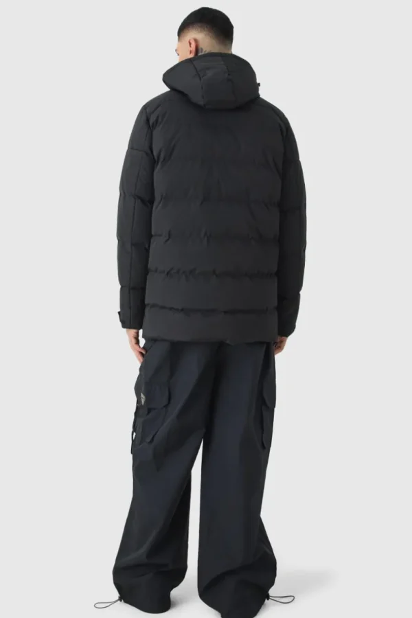 boohooMAN Tall Mid Length Hooded Puffer Jacket In | Man | Coats & Jackets