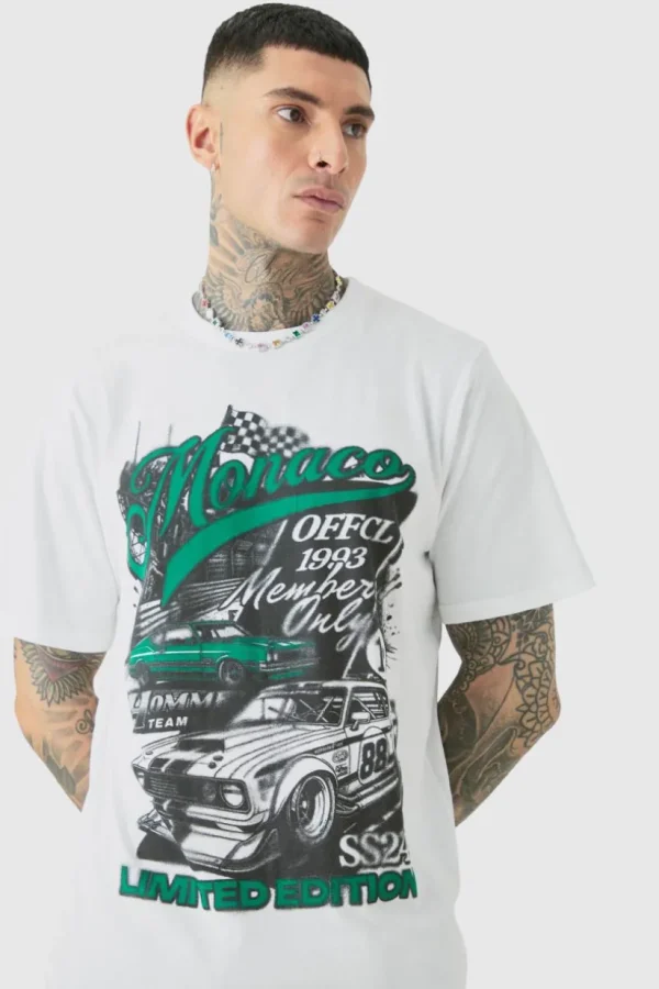 boohooMAN Tall Monaco Moto Print T-shirt | T-Shirts