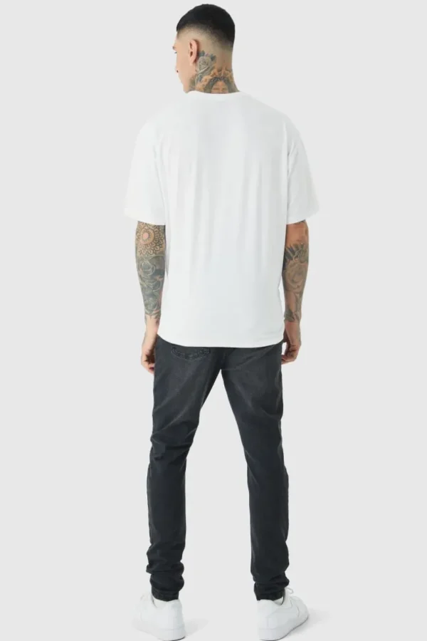 boohooMAN Tall Mono Placement Floral Printed T-shirt In | T-Shirts