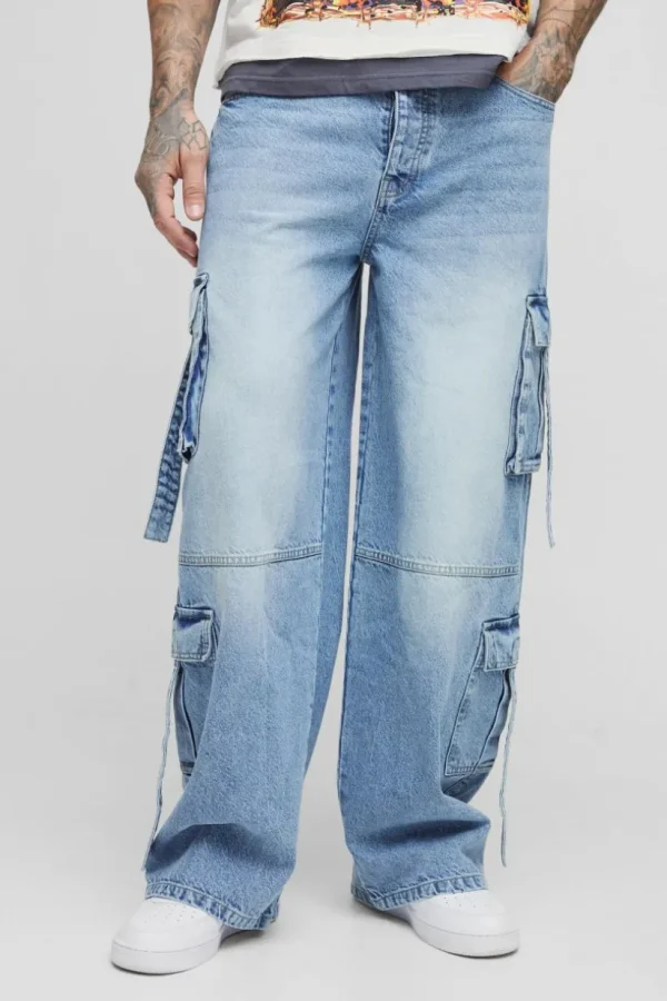 boohooMAN Tall Multi Pocket Baggy Cargo Jeans | Jeans