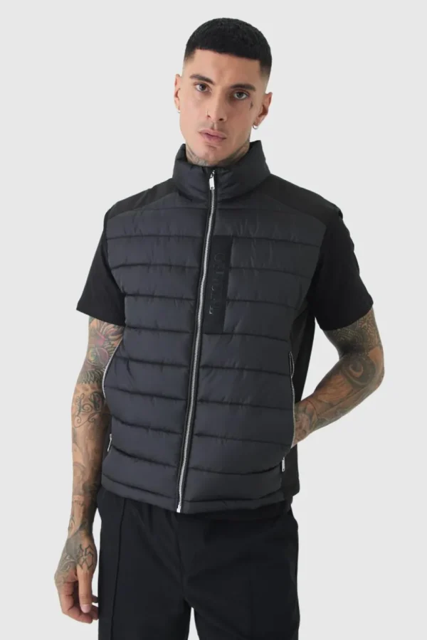 boohooMAN Tall Official Funnel Neck Puffer Gilet In | Man | Coats & Jackets