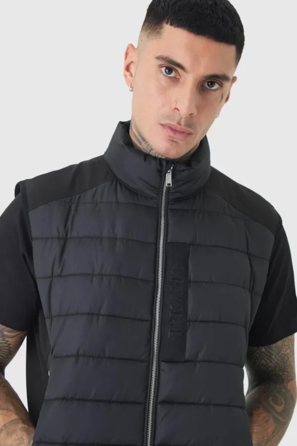 boohooMAN Tall Official Funnel Neck Puffer Gilet In | Man | Coats & Jackets