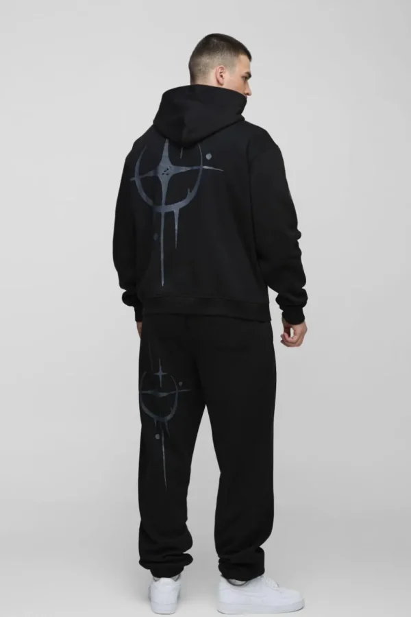 boohooMAN Tall Oversized Boxy Homme Graffiti Print Hooded Tracksuit | Tracksuits