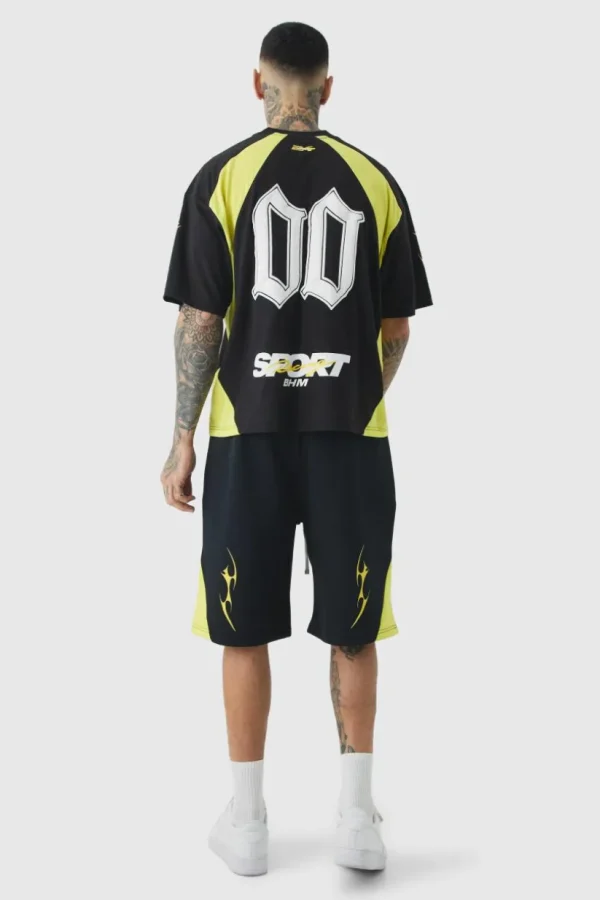 boohooMAN Tall Oversized Boxy Puff Print Moto Extended Neck T-shirt | T-Shirts