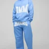 boohooMAN Tall Oversized Boxy Twill Applique Contrast Stitch Hooded Tracksuit | Tracksuits