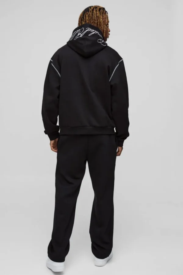 boohooMAN Tall Oversized Boxy Twill Applique Contrast Stitch Hoodie | Hoodies & Sweats