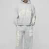 boohooMAN Tall Oversized Boxy Zip Thru Rhinestone Applique Hooded Tracksuit | Tracksuits