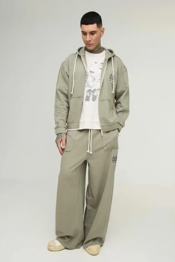 boohooMAN Tall Oversized Boxy Zip Thru Seam Detail Hooded Tracksuit | Tracksuits