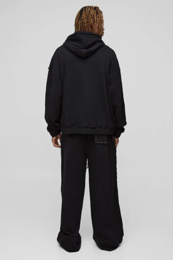 boohooMAN Tall Oversized Boxy Zip Thru Seam Detail Hooded Tracksuit | Tracksuits