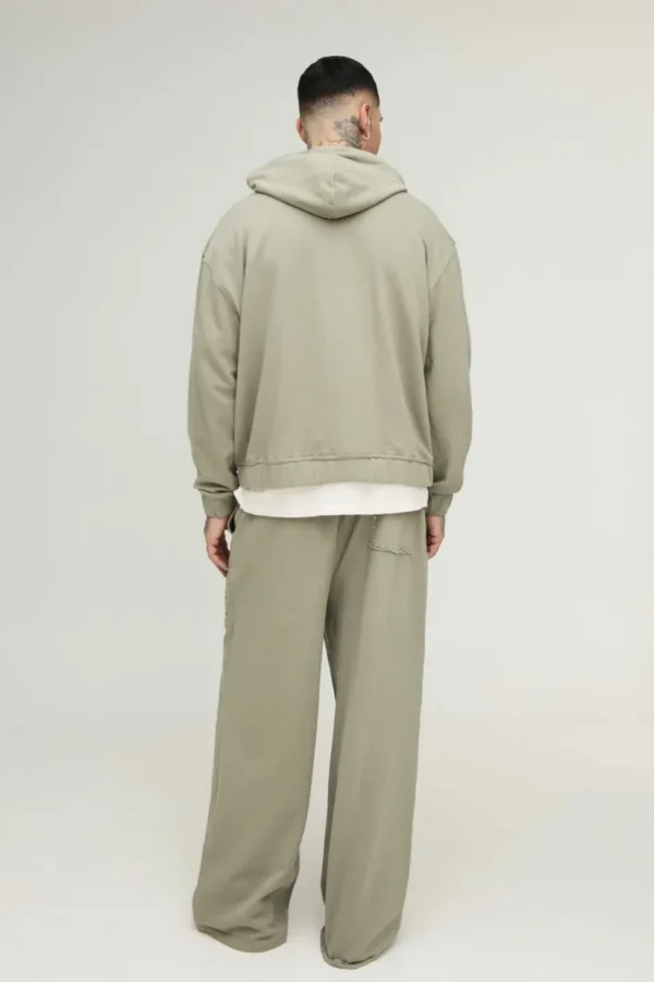 boohooMAN Tall Oversized Boxy Zip Thru Seam Detail Hooded Tracksuit | Tracksuits