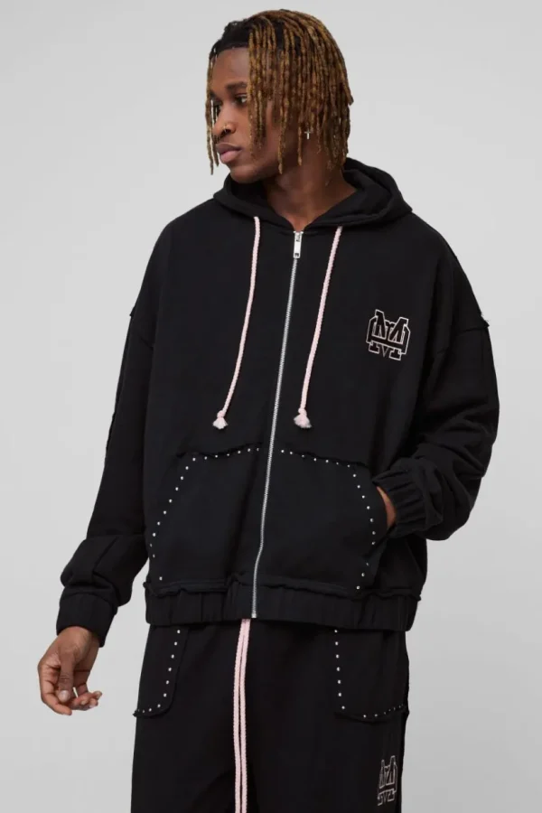 boohooMAN Tall Oversized Boxy Zip Thru Seam Detail Hooded Tracksuit | Tracksuits