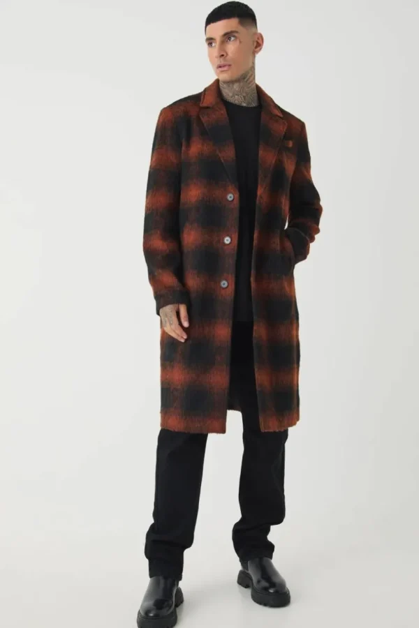 boohooMAN Tall Oversized Brushed Check Overcoat In | Man | Coats & Jackets