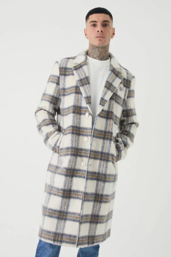 boohooMAN Tall Oversized Brushed Check Overcoat In | Coats & Jackets