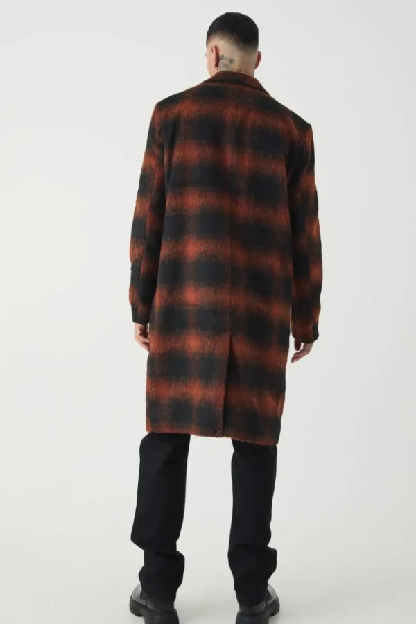 boohooMAN Tall Oversized Brushed Check Overcoat In | Man | Coats & Jackets