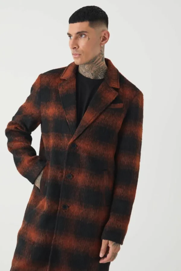 boohooMAN Tall Oversized Brushed Check Overcoat In | Man | Coats & Jackets