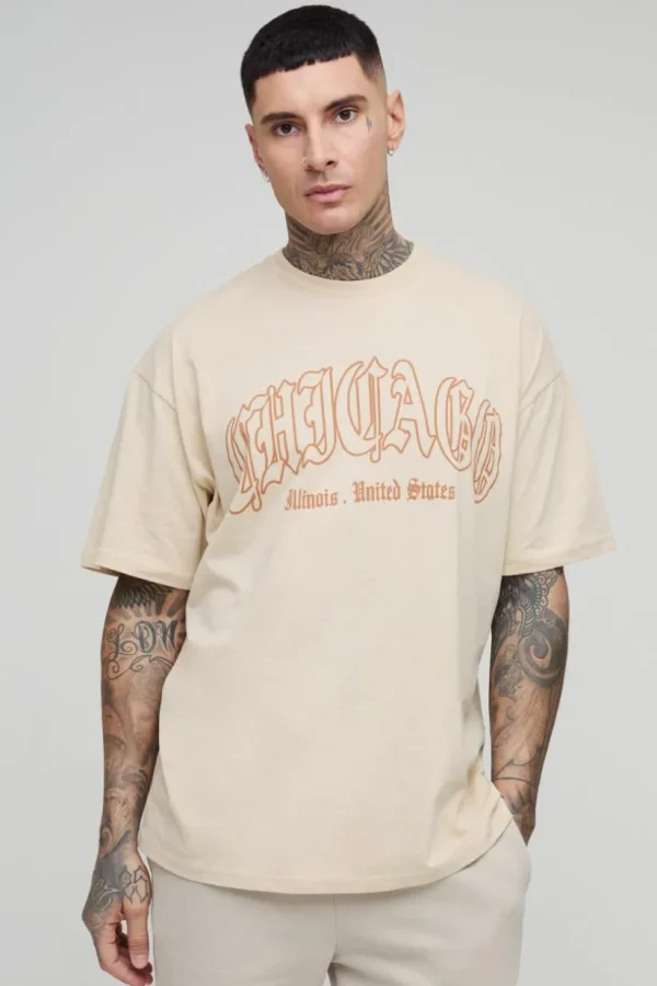 boohooMAN Tall Oversized Chicago Print T-shirt | T-Shirts