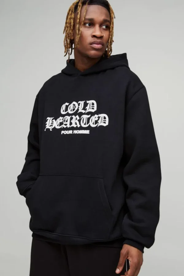 boohooMAN Tall Oversized Cold Hearted Puff Print Hoodie | Hoodies & Sweats